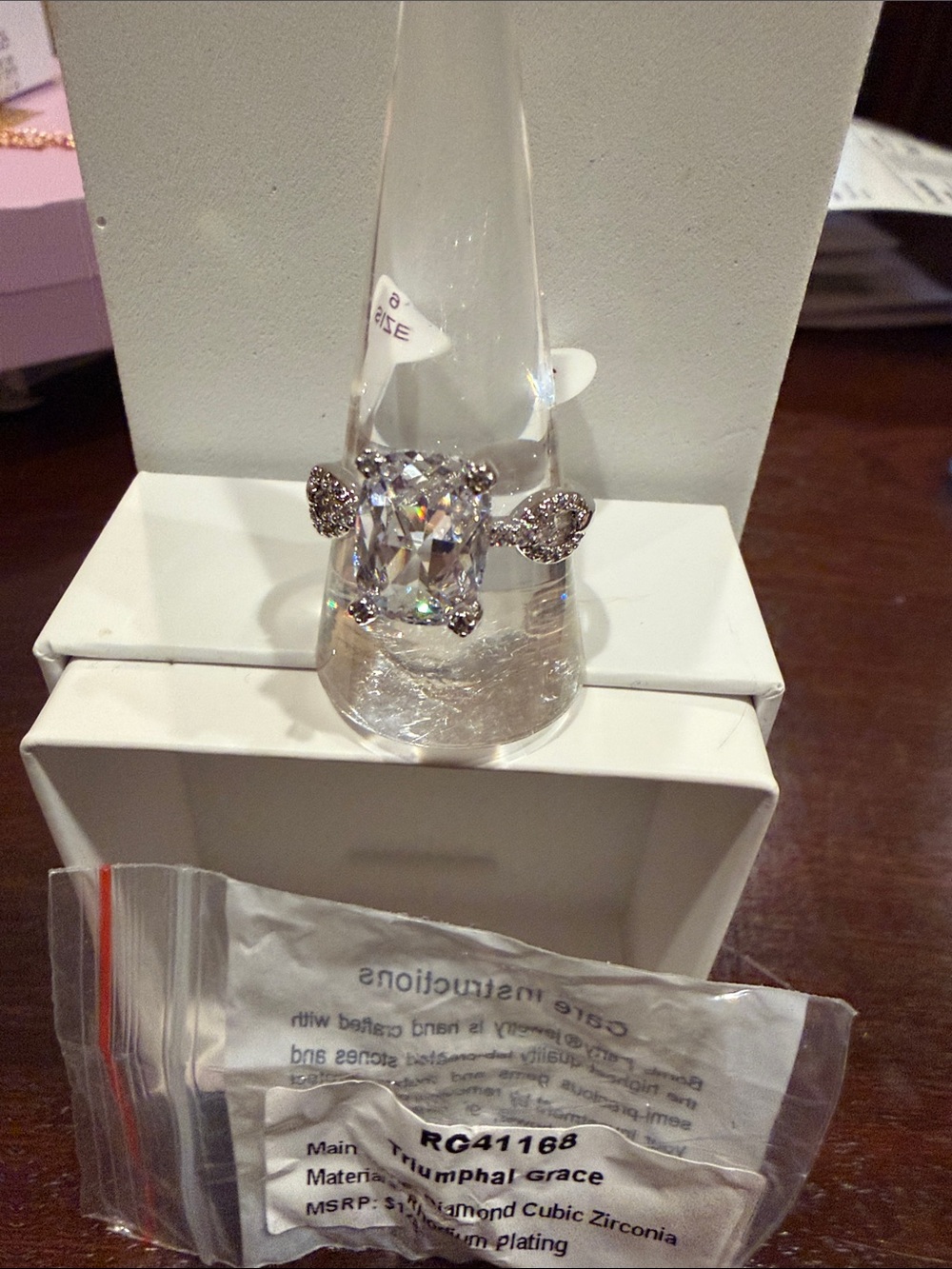 Triumphal Grace CZ Halo Ring in Rhodium - Picture 2 of 3